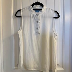 CeCe Ivory Sleeveless Blouse with Ruffle Detail